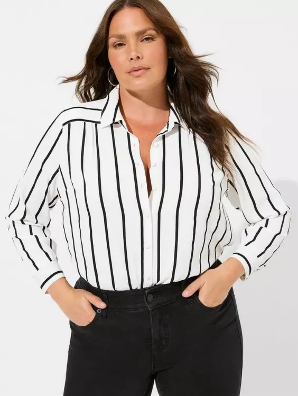 CLEARANCE Torrid Madison Crepe De Chine Button-Front Long Sleeve Shirt, Size 1X